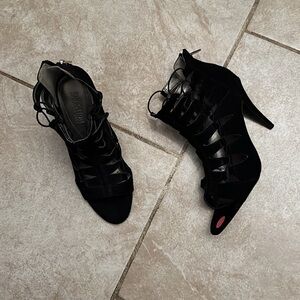 Black Lace-Up Cutout Heeled Sandals - Brand: Brash